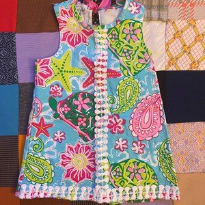 Mud Pie Baby Sea Turtle Paisley Lace Trim Shift Dress Size 2T/3T
